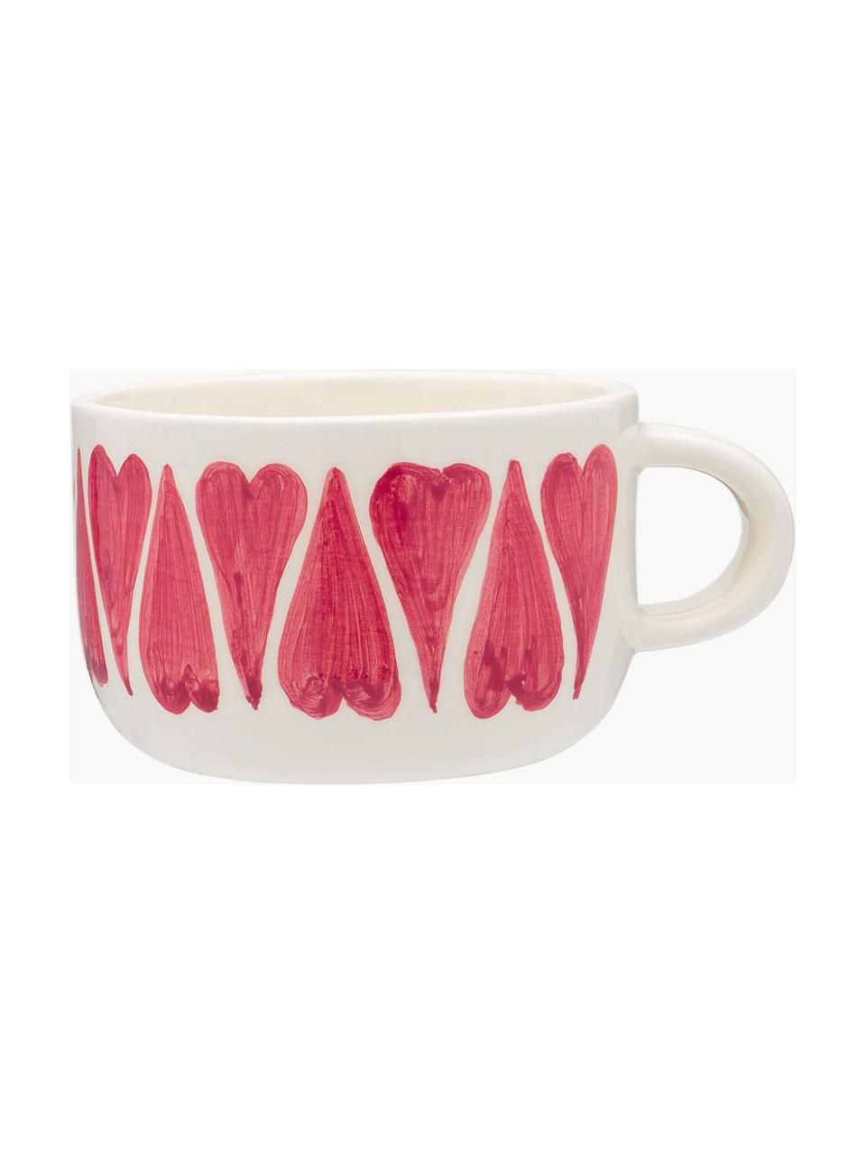 Handbemalte XL Tasse Classic Love, Steingut, Off White, Korallrot, Ø 10 x H 7 cm, 500 ml