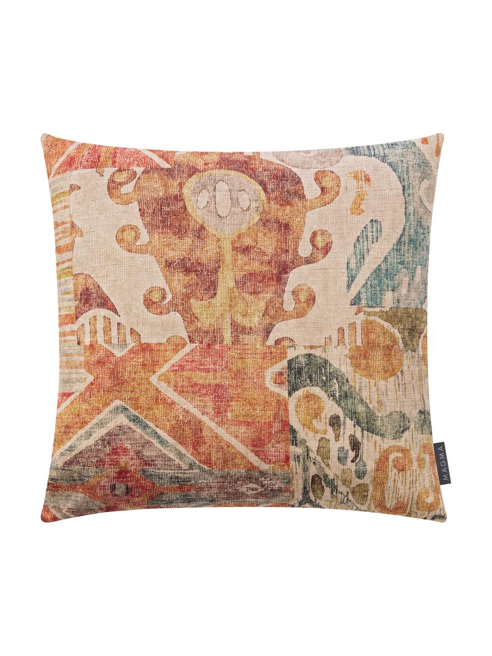 Housse de coussin ethnique en velours Cosima, Orange, multicolore