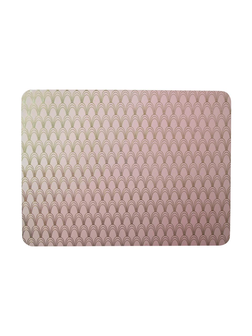 Placemats Derk, 2 stuks, Kurk op MDF, Roze, goudkleurig, 30 x 40 cm