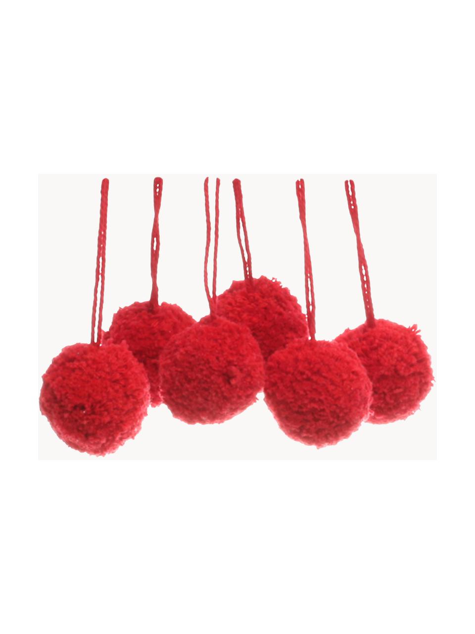 Pompons Lily, 6 Stück, Baumwolle, Rot, Ø 4 x H 14 cm