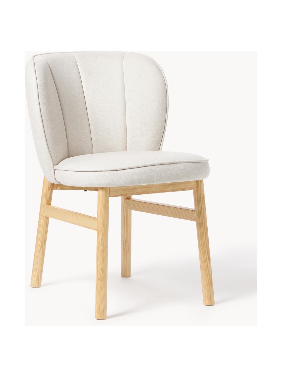 Silla con patas de madera Torry, Tapizado: 100% poliéster Alta resis, Patas: madera maciza de fresno, , Tejido Off White, madera de fresno claro, An 49 x F 64 cm