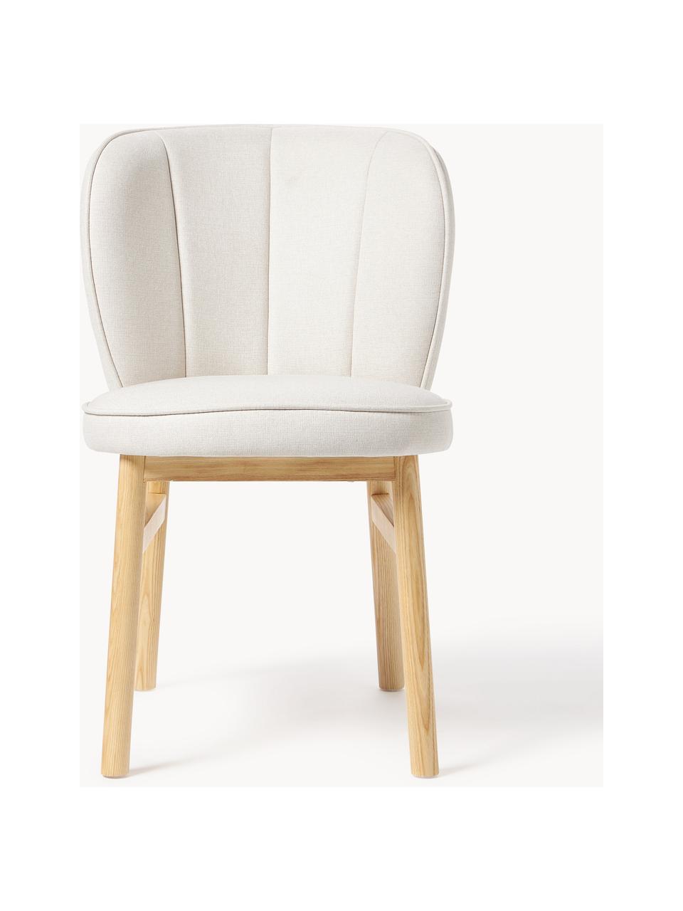 Čalouněná židle s dřevěnými nohami Terry, Tlumeně bílá, světlé jasanové dřevo, Š 49 cm, H 64 cm