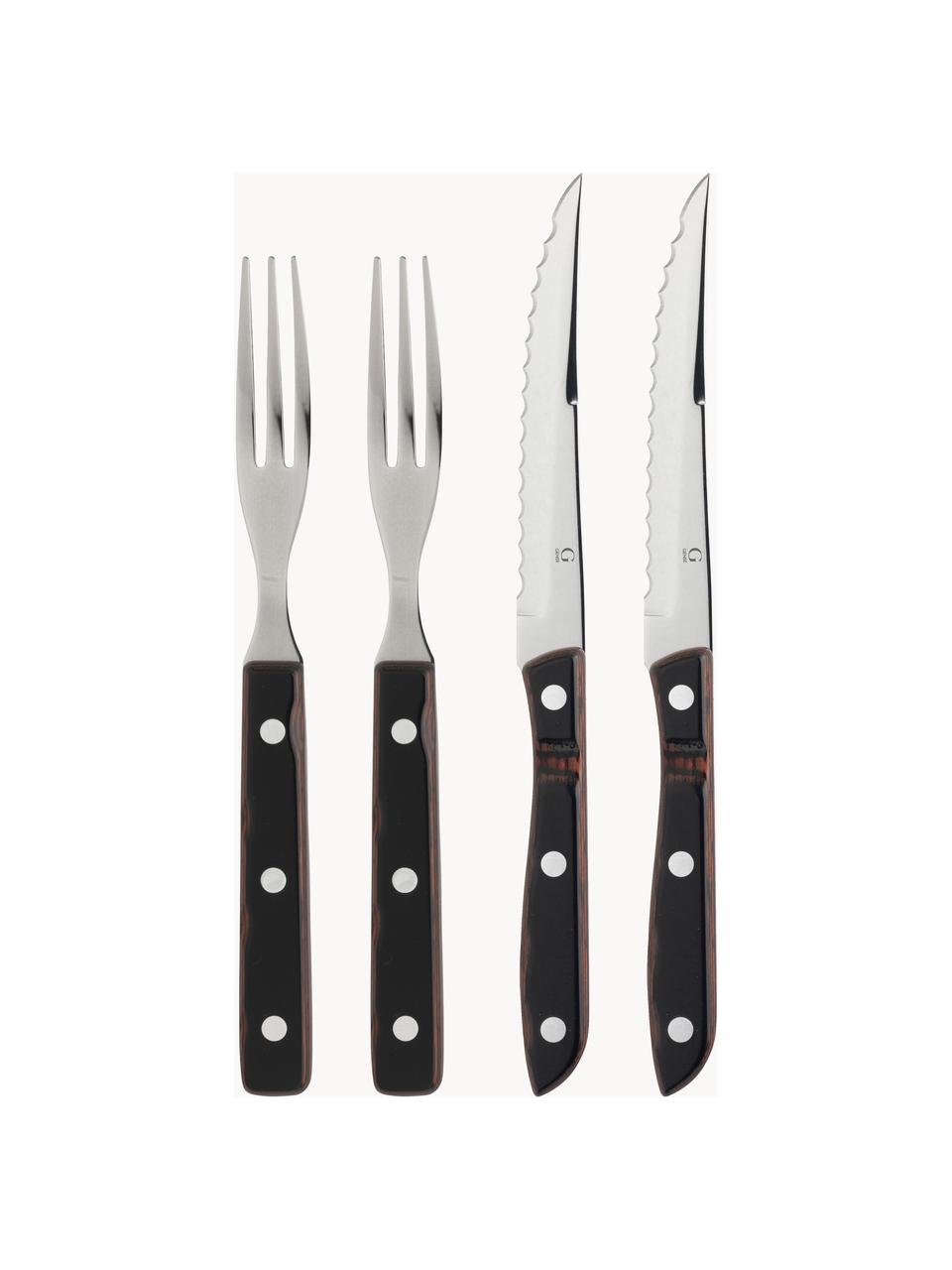 Set di posate da bistecca con scatola Old Farmer, varie misure, Argentato, legno scuro, 4 persone (8 pz)