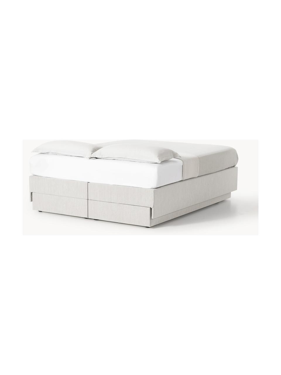 Boxspringbett Enya mit Stauraum, Bezug: 100 % Polyester Der strap, Matratze: 5-Zonen-Taschenfederkern, Webstoff Greige, B 140 x L 200 cm, Härtegrad H2