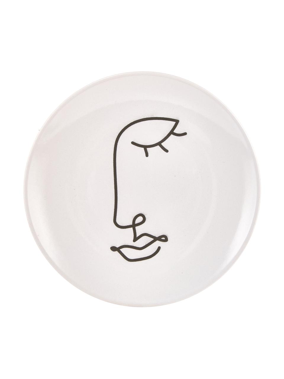 Súprava ručne vyrobených raňajkových tanierov Face , 6 dielov, Keramika, Biela, čierna, Ø 20 cm