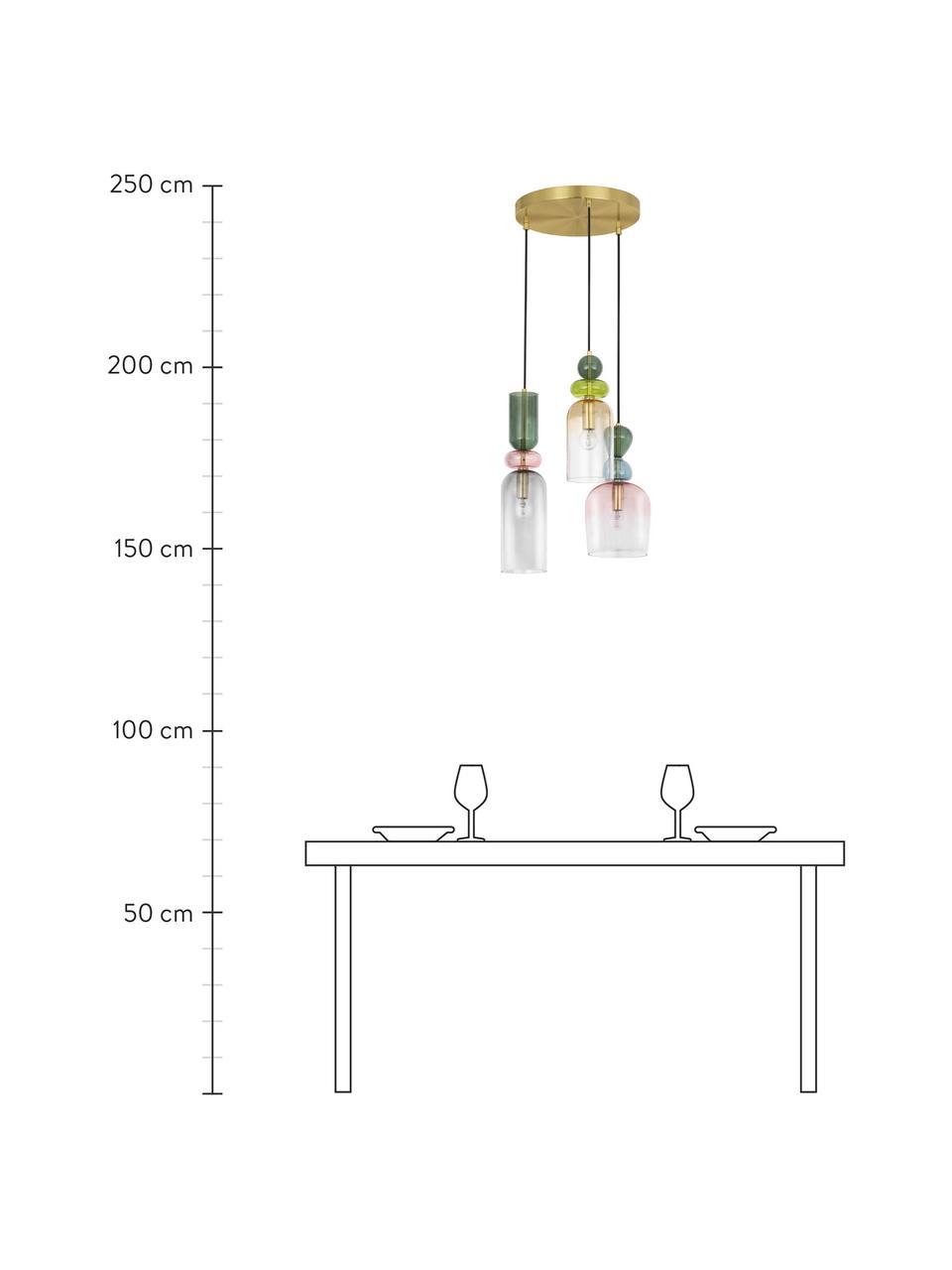 Cluster-Pendelleuchte Murano, Baldachin: Metall, beschichtet, Goldfarben, Mehrfarbig, Ø 42 cm