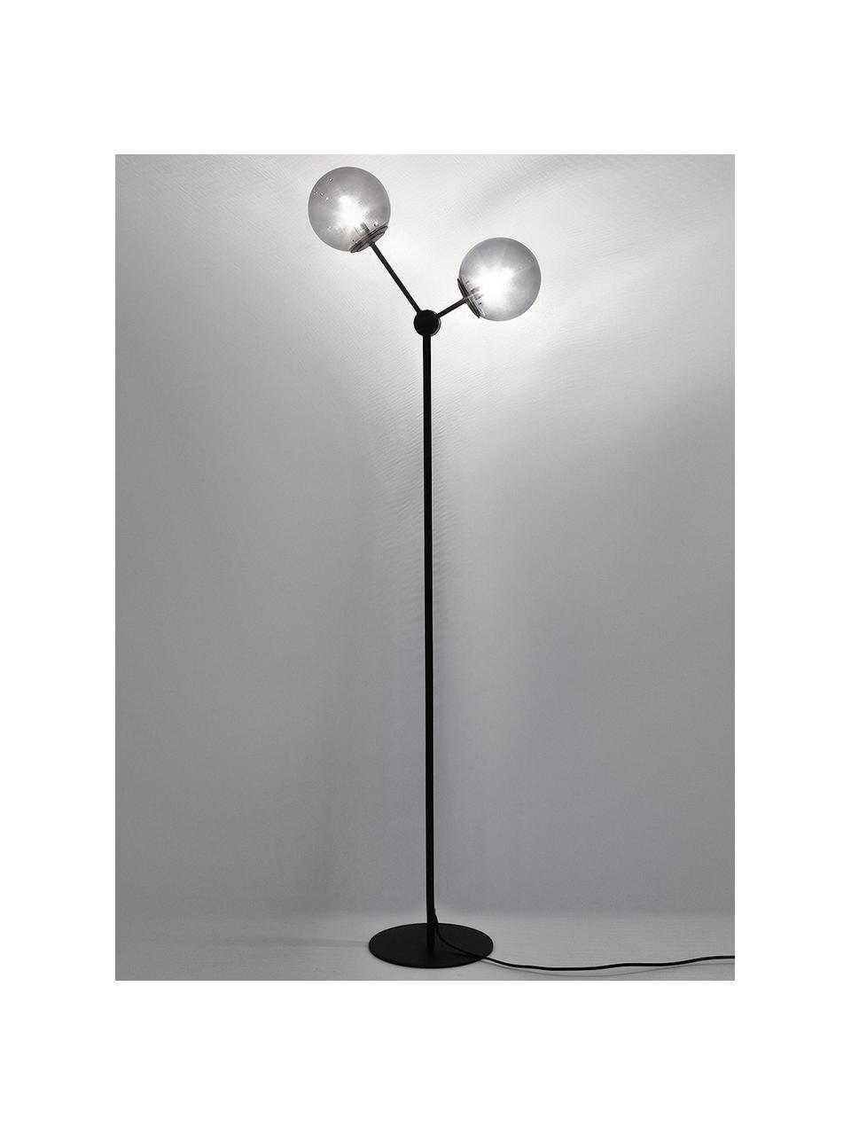 Lampada da terra in nero Aurelia, Paralume: vetro, Base della lampada: metallo verniciato a polv, Nero, grigio, Ø 25 x Alt. 155 cm