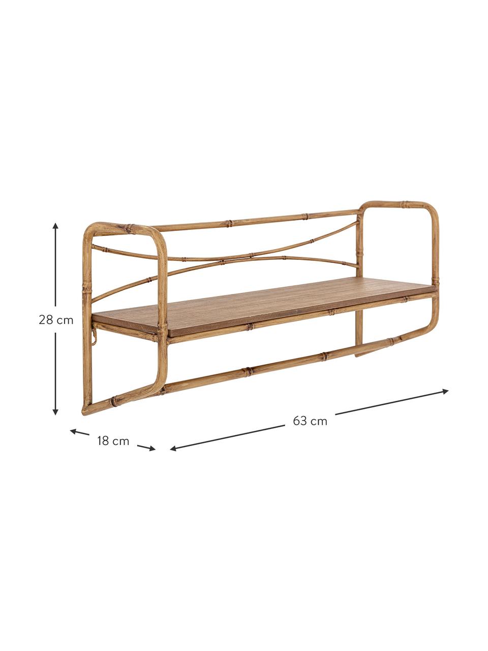 Estante de pared en look bambú Rod, Estructura: metal, Estante: tablero de fibras de dens, Marrón, An 63 x Al 28 cm