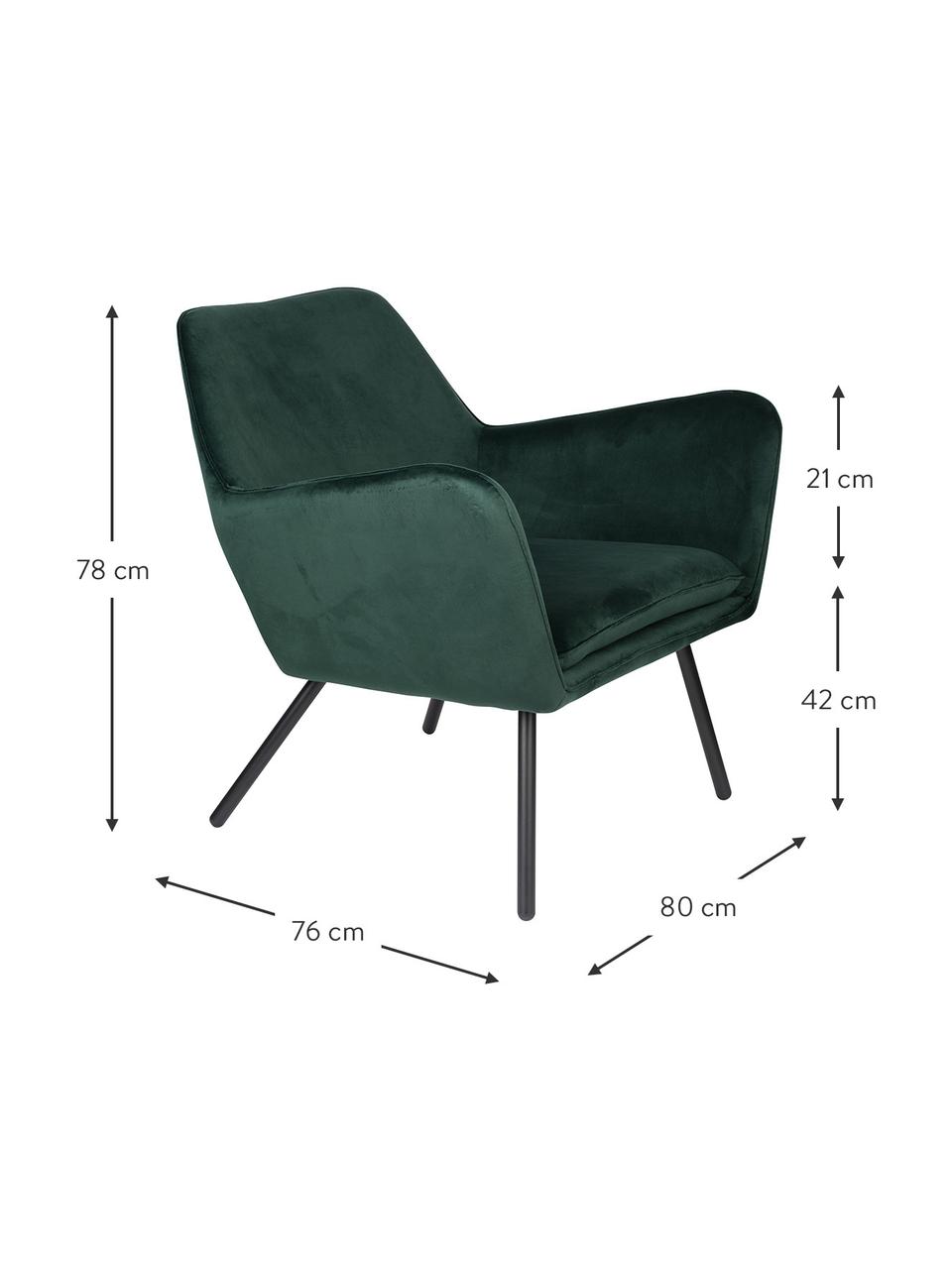 Poltrona in velluto verde Bon, Rivestimento: 100% velluto di poliester, Struttura: compensato, legno albero , Piedini: acciaio verniciato a polv, Velluto verde, Larg. 80 x Prof. 76 cm