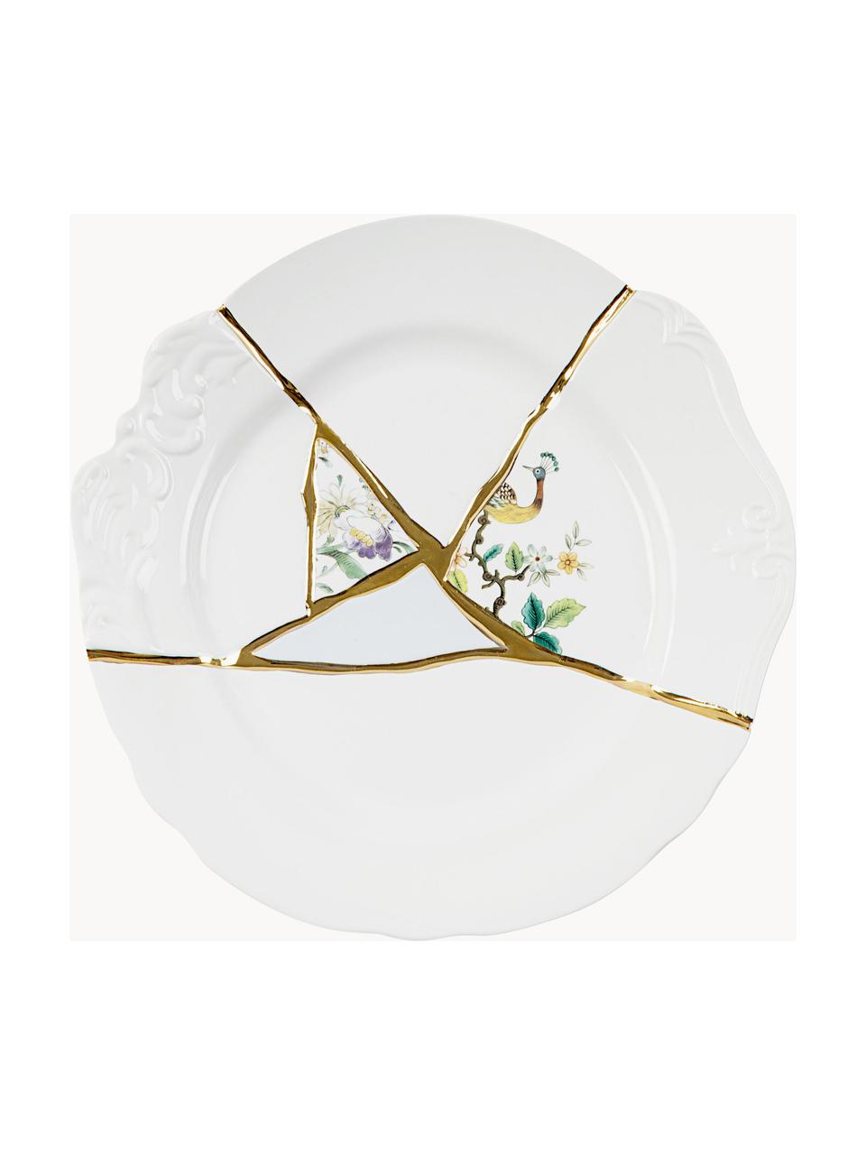 Plato llano de porcelana de diseño Kintsugi, Blanco, Ø 28 cm