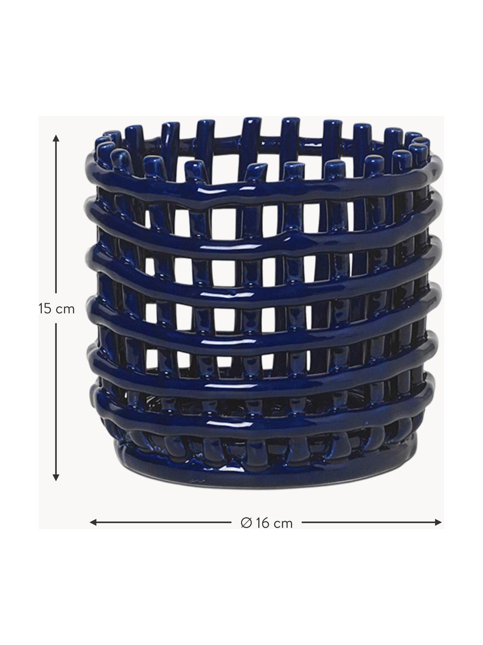 Handgefertigter Aufbewahrungskorb Nalan aus Keramik, H 15 cm, Keramik, Dunkelblau, Ø 16 x H 15 cm