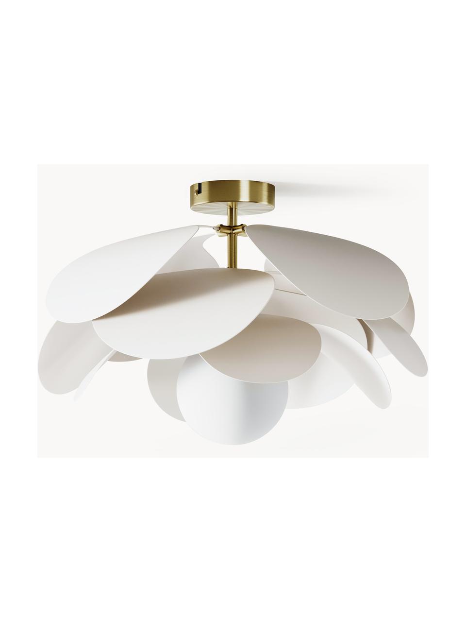 Design plafondlamp Peony, Lampenkap: gecoat metaal, Diffuser: glas, Baldakijn: gecoat metaal, Off White, goudkleurig, Ø 45 x H 31 cm