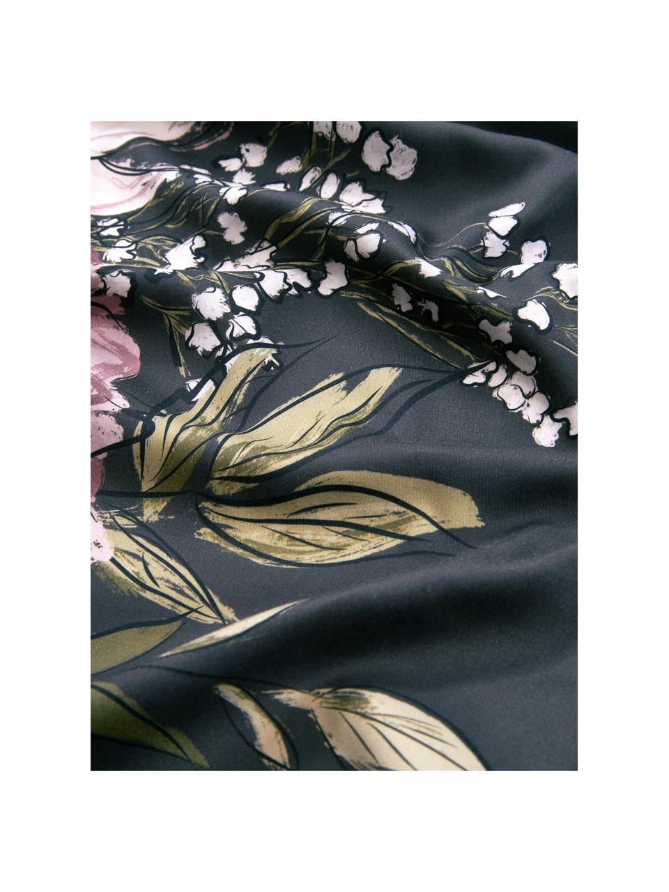 Katoenensatijnen dekbedovertrek Margot met bloemenprint, Weeftechniek: satijn Draaddichtheid 210, Donkerblauw, beige, B 200 x L 200 cm
