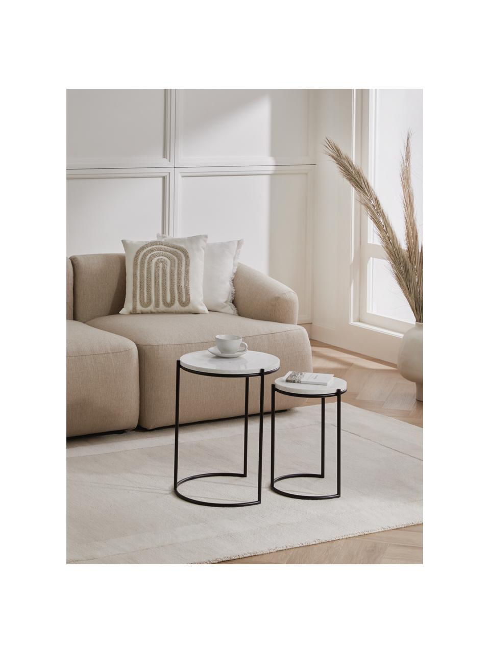 Tables gigognes en marbre Ella, 2 élém., Blanc, marbré, noir, Lot de différentes tailles
