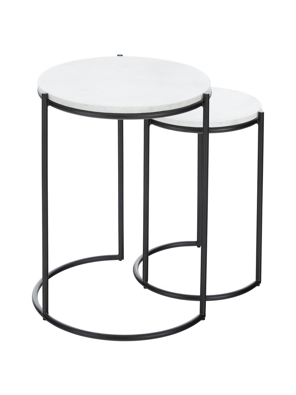 Set de mesas auxiliares de mármol Ella, 2 pzas., Tablero: mármol, Estructura: metal con pintura en polv, Mármol blanco, negro, Set de diferentes tamaños