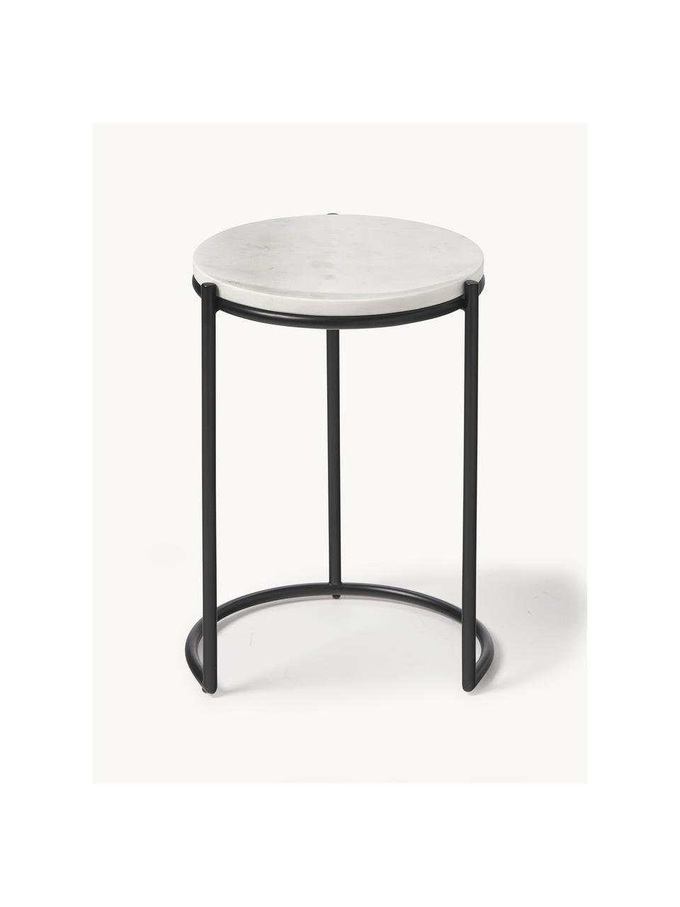 Marmeren bijzettafelset Ella, 2-delig, Frame: gepoedercoat metaal, Wit, gemarmerd, zwart, Set met verschillende formaten