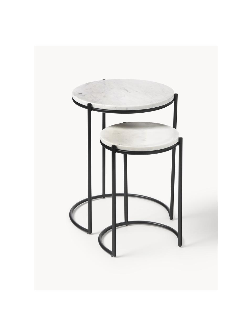 Set di 2 tavolini in marmo Ella, Ripiani: marmo, Struttura: metallo verniciato a polv, Bianco marmorizzato, nero, Set in varie misure