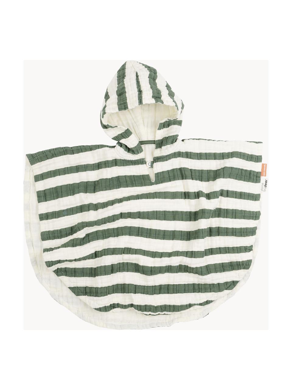 Poncho da bagno in cotone organico Stripes, 100% cotone organico, certificato GOTS (Global Organic Textile Standard), Verde, bianco crema, Larg. 67 x Lung. 50 cm