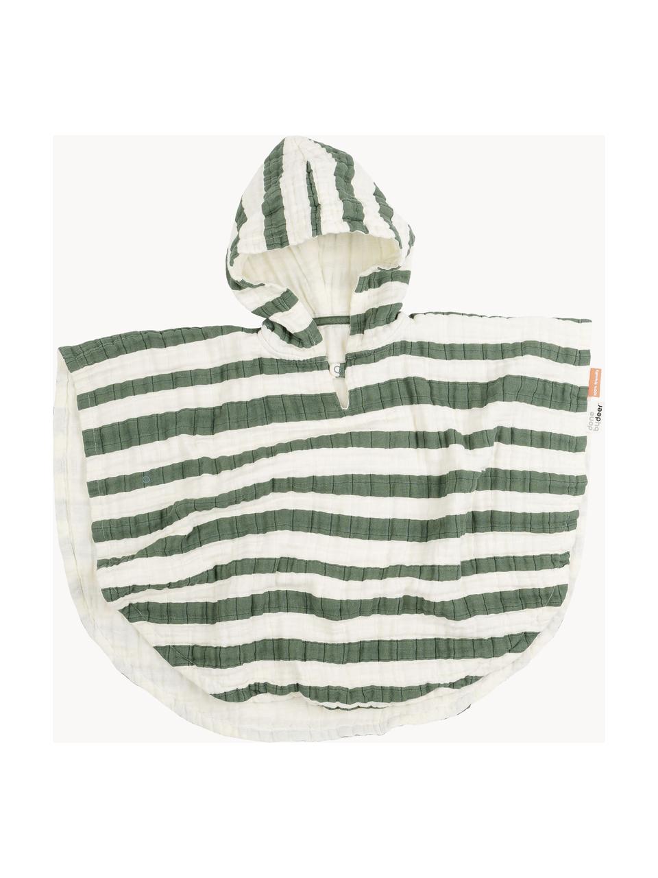 Poncho de bain en coton bio Stripes, 100 % coton bio, certifié GOTS, Vert, blanc crème, larg. 67 x long. 50 cm