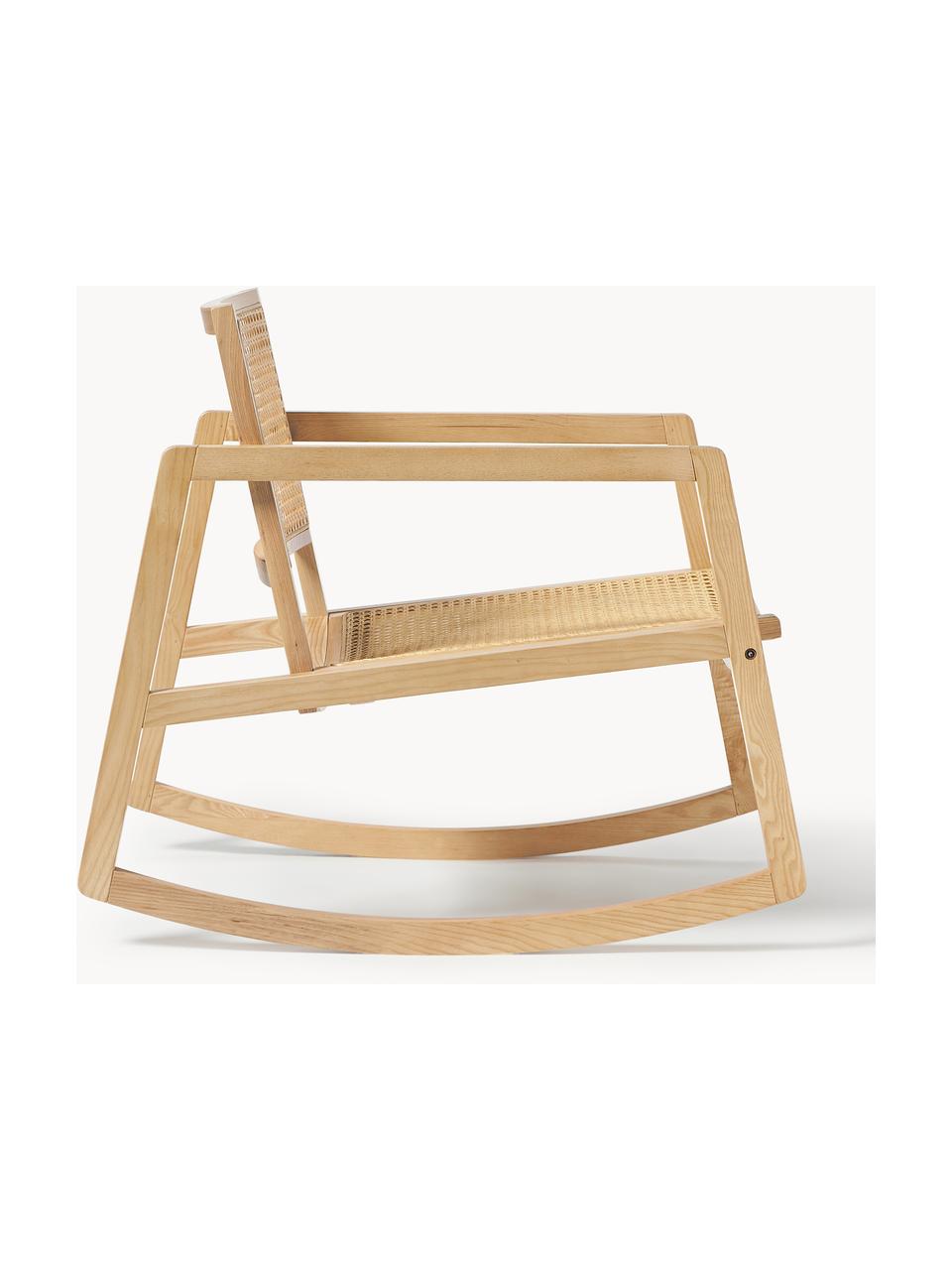 Schommelstoel Craig met rotan vlechtwerk van essenhout, Frame: massief essenhout, Essenhout, B 58 x H 78 cm