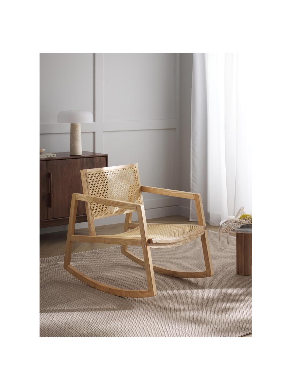 Schommelstoel Craig met rotan vlechtwerk van essenhout, Frame: massief essenhout, Essenhout, B 58 x H 78 cm