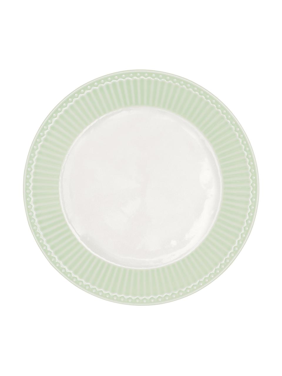 Handgemaakte ontbijtborden Alice in pastelgroen met reliëfdesign, 2 stuks, Porselein, Mintgroen, wit, Ø 23 cm