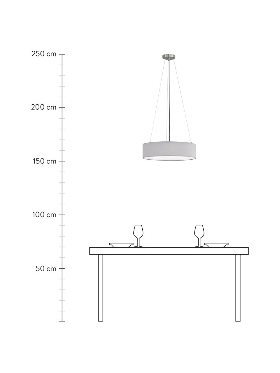 Klassieke hanglamp Pina in lichtgrijs, Lampenkap: stof (sits), Diffuser: kunststof, Baldakijn: metaal, Lichtgrijs, Ø 50 x H 13 cm