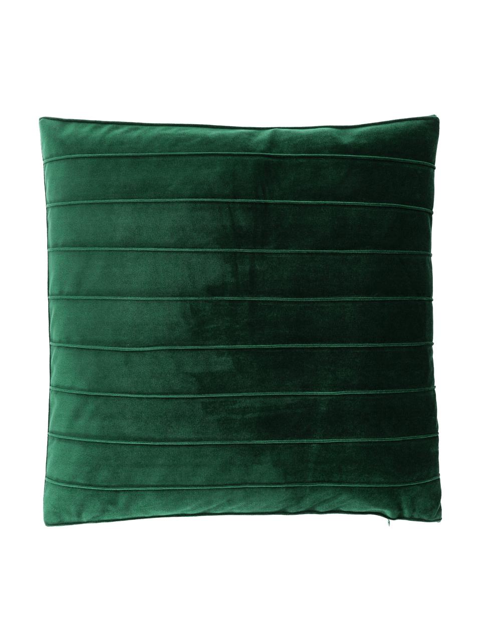 Federa arredo in velluto con motivo strutturato Lola, Velluto (100% poliestere), Verde scuro, Larg. 40 x Lung. 40 cm