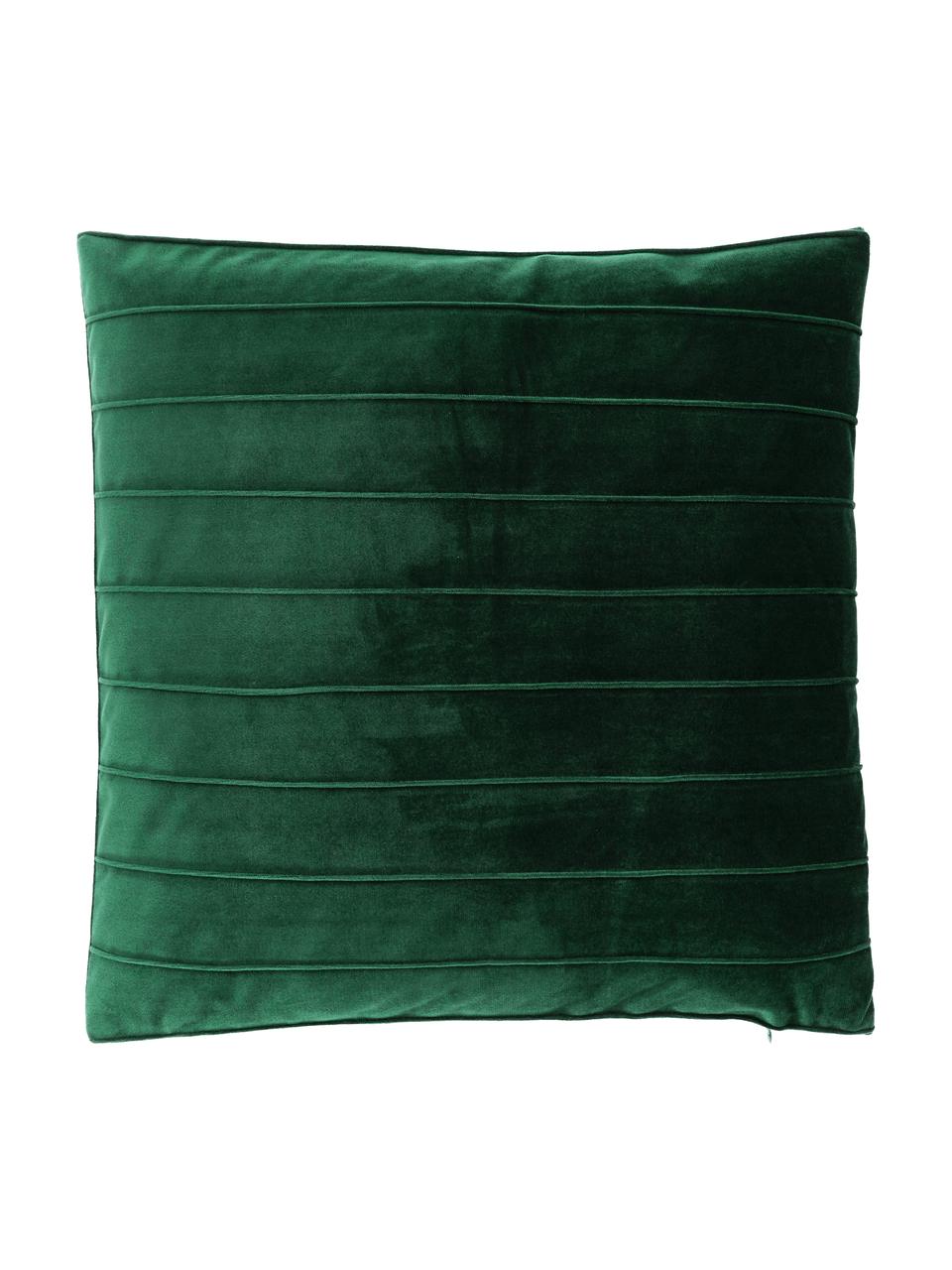 Samt-Kissenhülle Lola in Dunkelgrün mit Struktumuster, Samt (100% Polyester), Grün, 40 x 40 cm