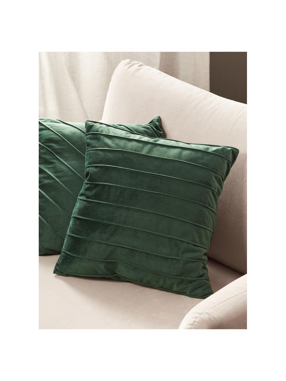 Sametový povlak na polštář se strukturovaným vzorem Lola, Samet (100 % polyester), Tmavě zelená, Š 40 cm, D 40 cm