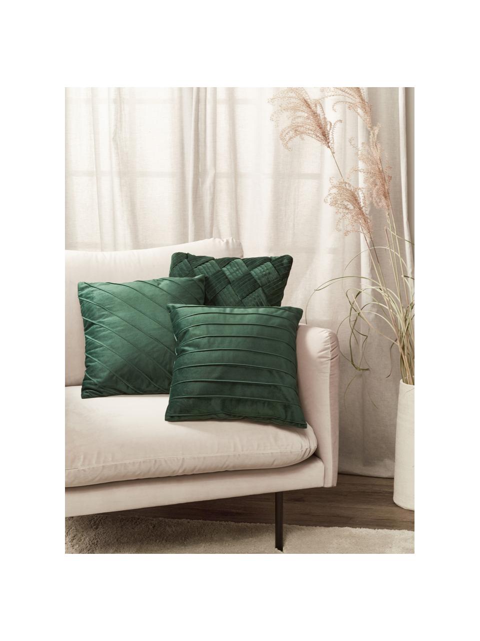 Housse de coussin en velours Lola, Velours (100 % polyester), Vert foncé, larg. 40 x long. 40 cm