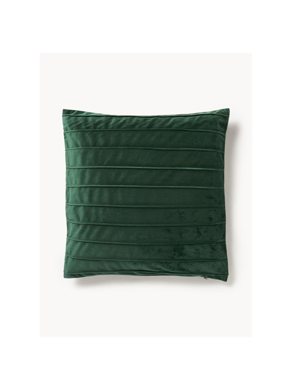 Housse de coussin en velours Lola, Velours (100 % polyester), Vert foncé, larg. 40 x long. 40 cm