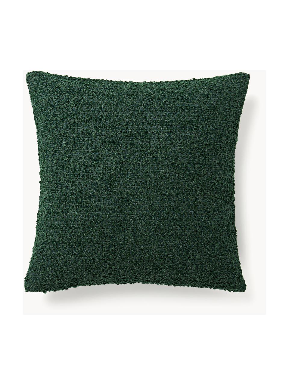 Housse de coussin 60x60 en bouclette Bellamie, Tissu bouclette (95 % polyester, 5 % polyacrylique)

La bouclette est une matière qui se caractérise par sa texture aux courbes irrégulières. La surface caractéristique est créée par des boucles tissées de fils différents qui confèrent au tissu une structure unique. La structure bouclée a un effet à la fois isolant et moelleux, ce qui rend le tissu particulièrement douillet, Bouclette vert foncé, larg. 45 x long. 45 cm