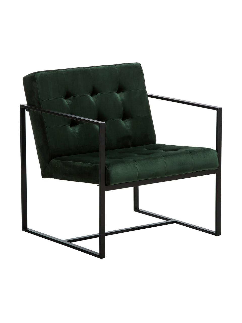 Fluwelen fauteuil Manhattan, Bekleding: fluweel (polyester), Frame: gepoedercoat metaal, Donkergroen, B 70 x D 72 cm