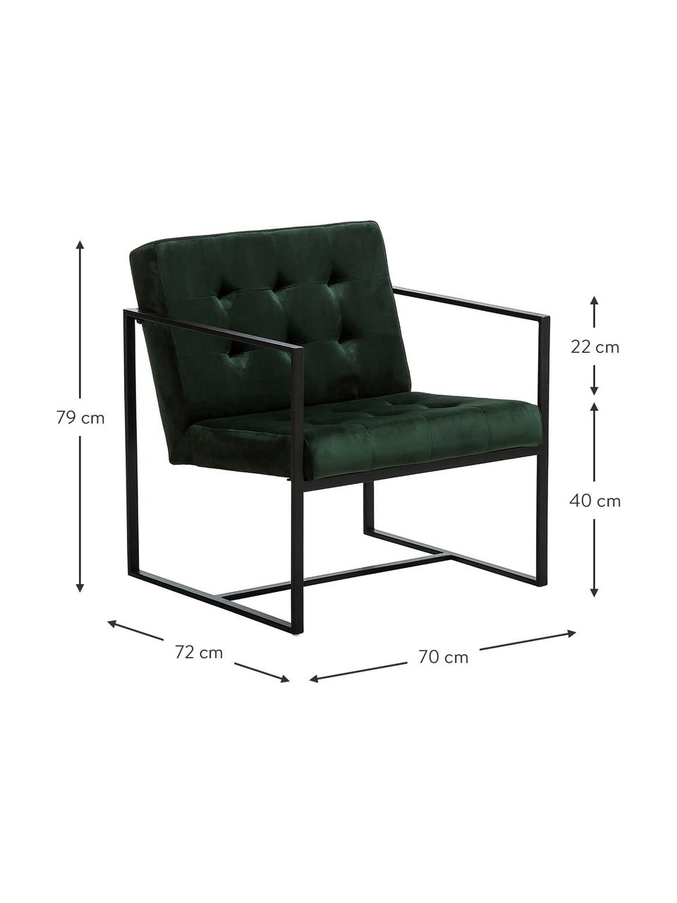 Fluwelen fauteuil Manhattan, Bekleding: fluweel (polyester), Frame: gepoedercoat metaal, Donkergroen, B 70 x D 72 cm