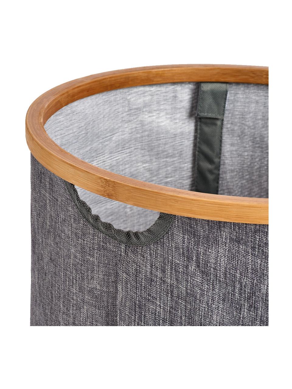 Cesta de lavandería Appa, Cesta: lino artificial, Estructura: bambú, Gris, beige, Ø 36 x Al 50 cm