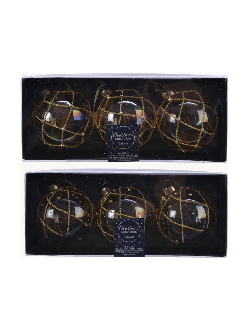 Set de bolas de Navidad con abalorios Flame, 6 uds., Dorado, transparente, Ø 8 cm