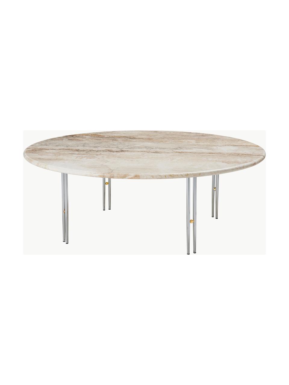 Okrągły stolik kawowy z marmuru IOI, Ø 100 cm, Blat: marmur, Stelaż: stal lakierowana, Beżowy marmurowy, odcienie srebrnego, Ø 100 cm