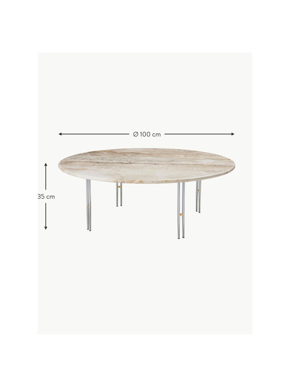 Tavolino rotondo in marmo IOI, Ø 100 cm, Struttura: acciaio laccato, Beige marmorizzato, argentato, Ø 100 cm