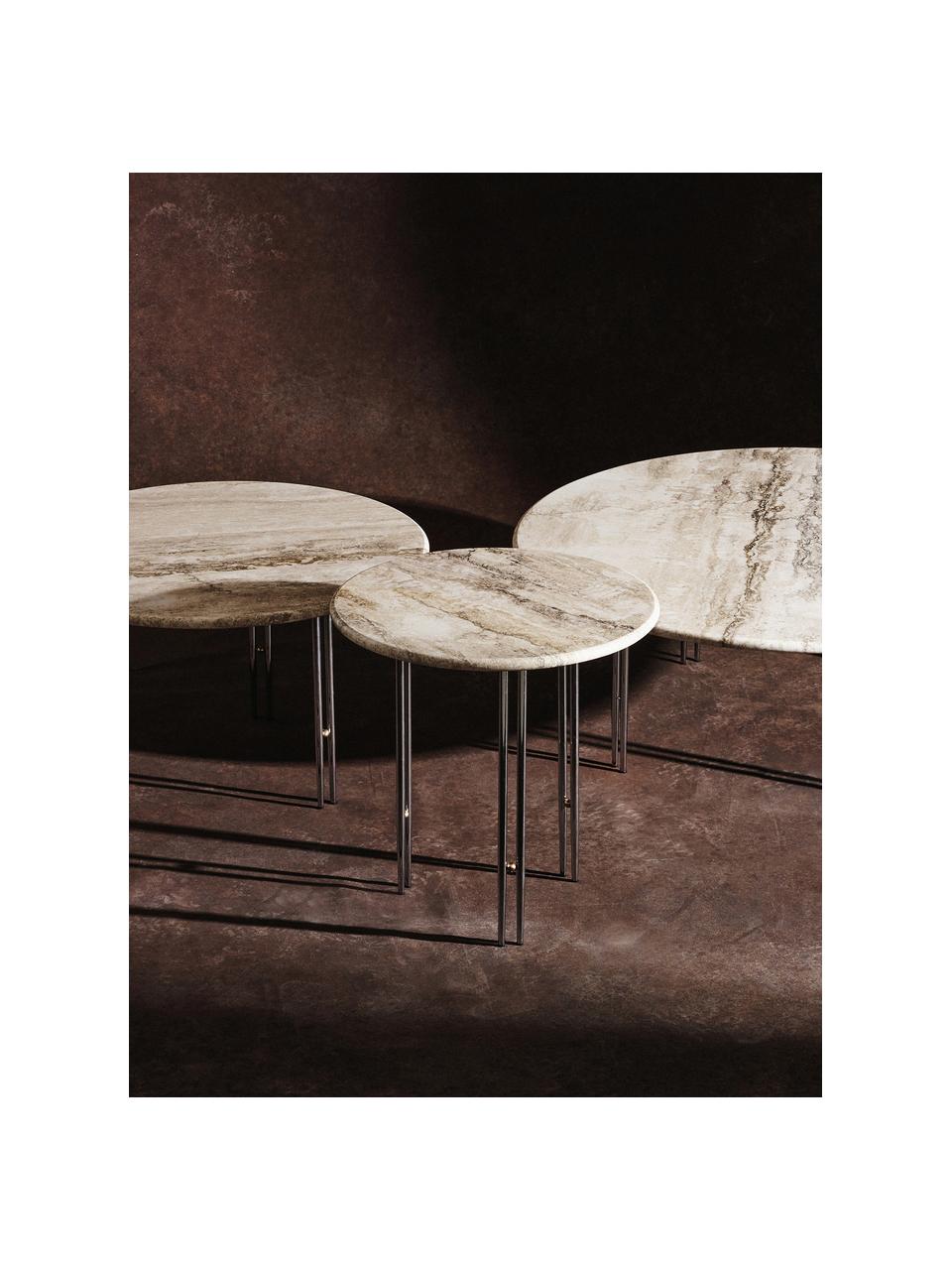 Kulatý mramorový konferenční stolek IOI, Ø 100 cm, Béžová mramorovaná, stříbrná, Ø 100 cm