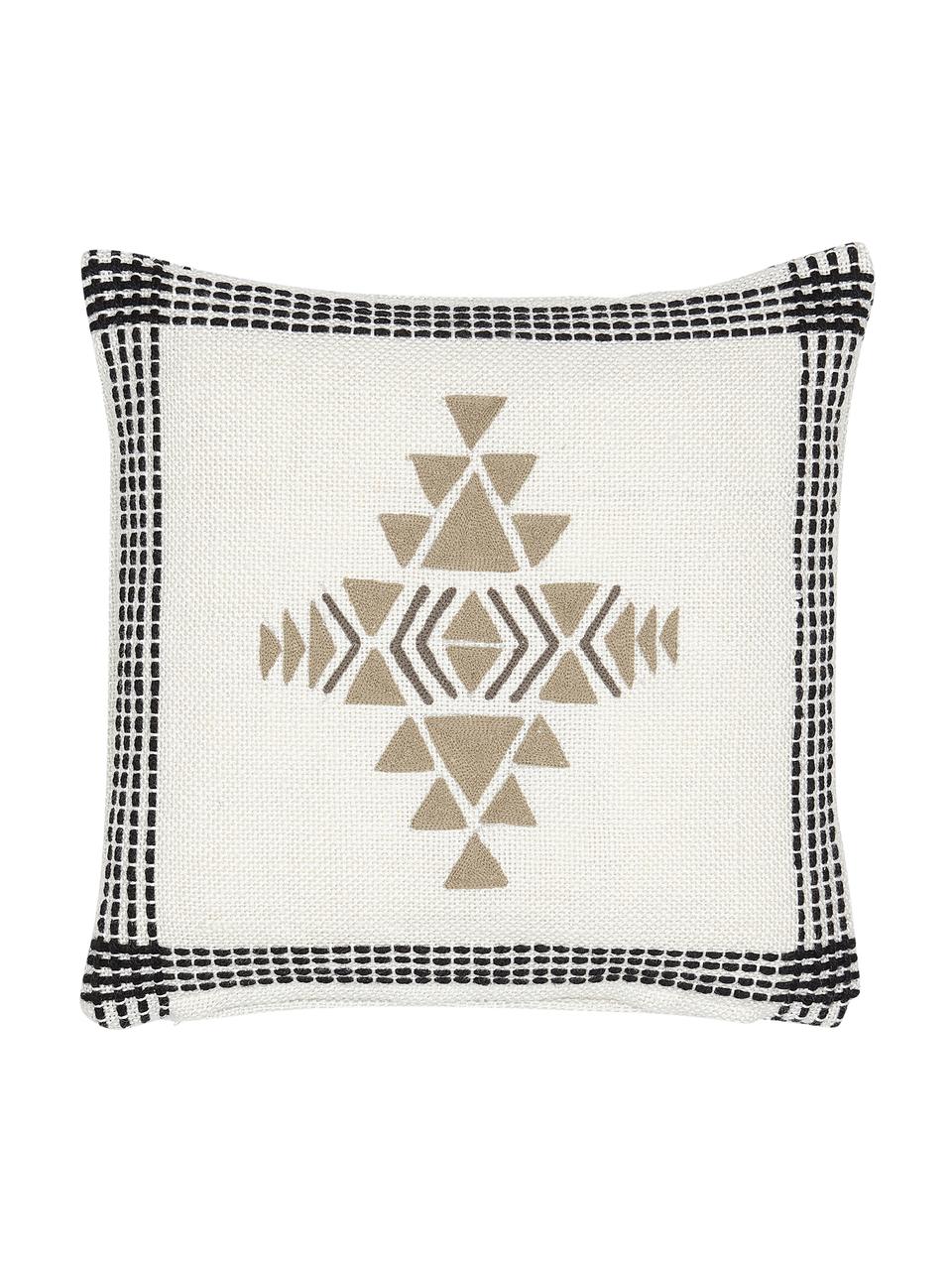 Ethno Kissen Aztec aus recyceltem PET, mit Inlett, Bezug: PET, recycelt, Gebrochenes Weiß, Schwarz, Beige, 45 x 45 cm