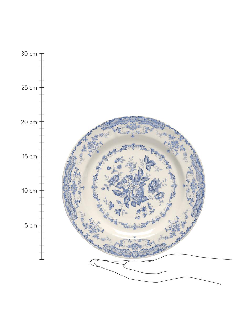 Ontbijtborden Rose met bloemmotief in wit/blauw, 2 stuks, Keramiek, Wit, blauw, Ø 21 x H 1 cm