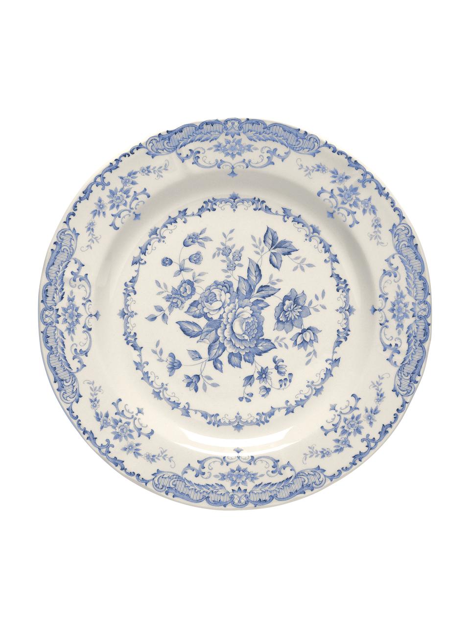Snídaňový talíř s květinovým vzorem Rose, 2 ks, Keramika, Bílá, modrá, Ø 21 cm, V 1 cm