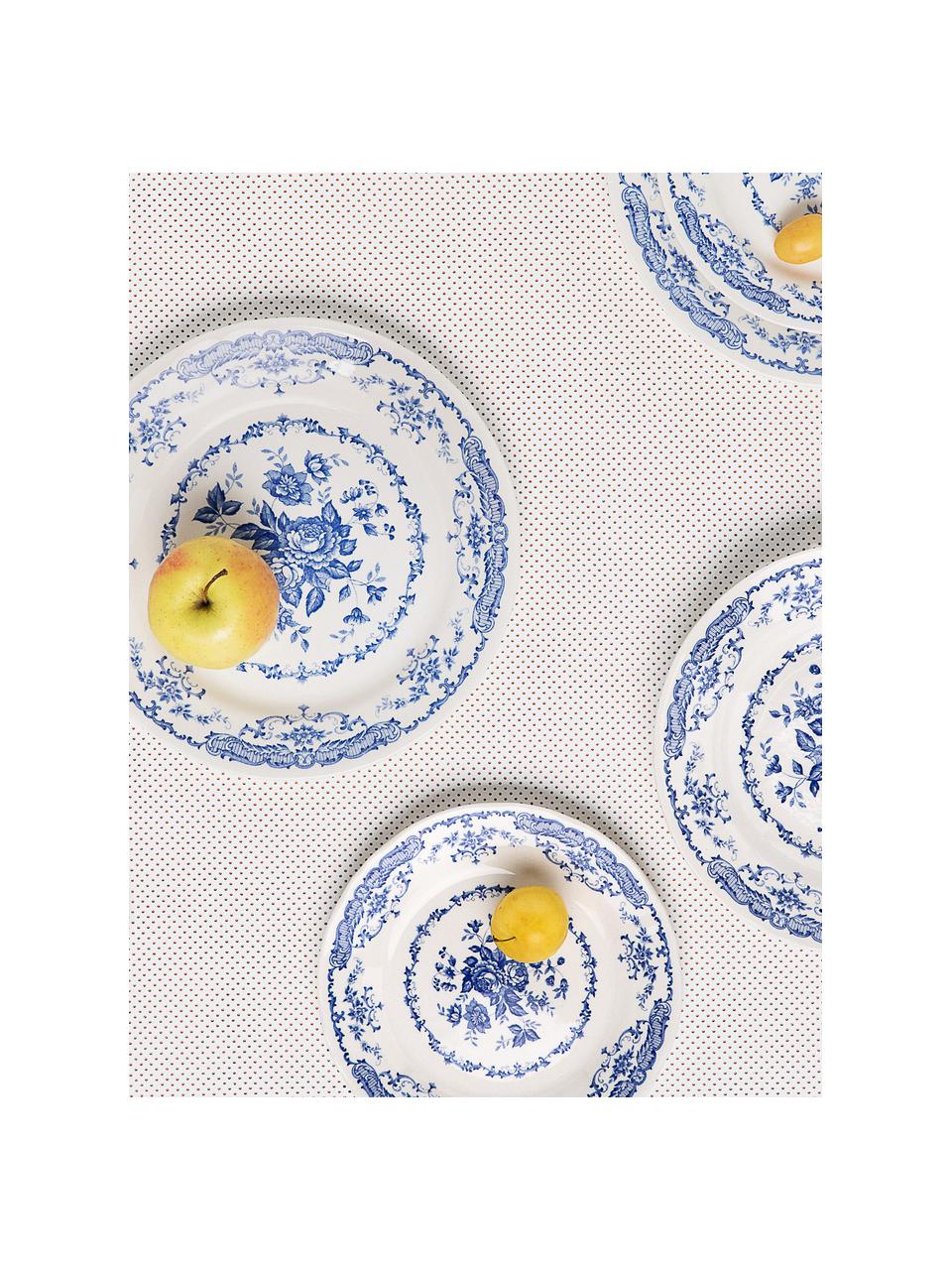 Frühstücksteller Rose mit Blumenmuster in Weiß/Blau, 2 Stück , Keramik, Weiß, Blau, Ø 21 x 1 cm