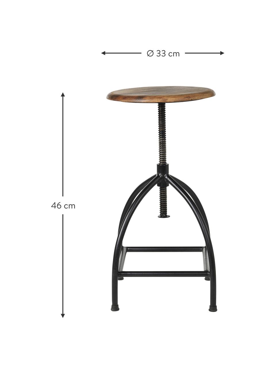 Tabouret à hauteur ajustable Sire, Noir, bois de manguier, laqué, Ø 33 x haut. 46 cm
