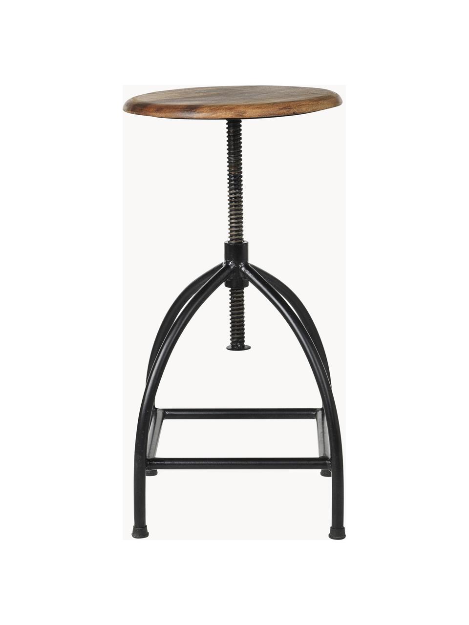 In hoogte verstelbare barkruk Sire, Zitvlak: mangohout, gelakt, Frame: gecoat staal, Zwart, mangohout, gelakt, Ø 33 x H 46 cm