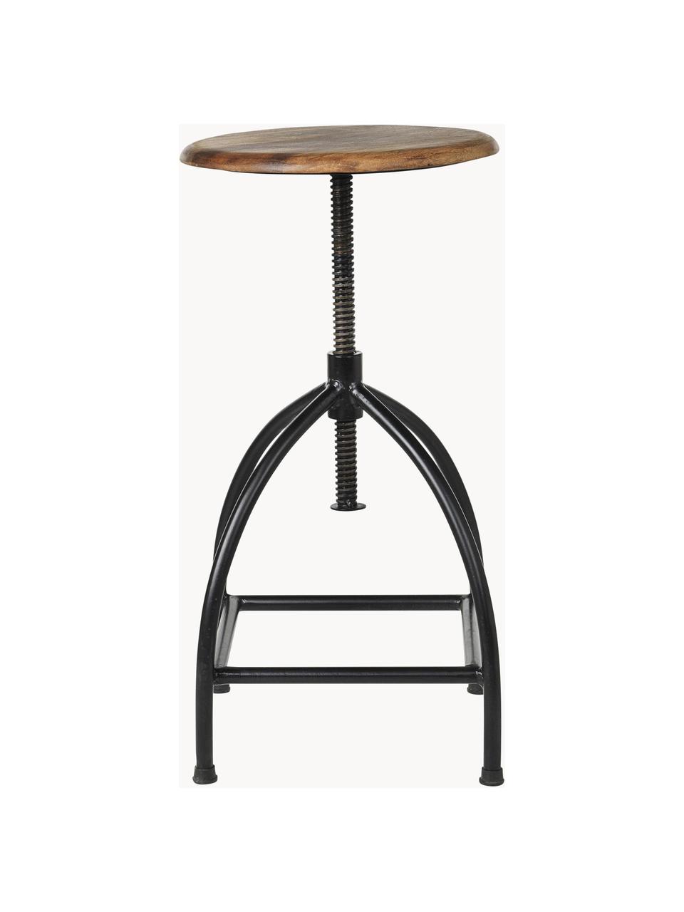 Výškovo nastaviteľná barová stolička Sire, Čierna, mangové drevo, lakované, Ø 33 x V 46-73 cm