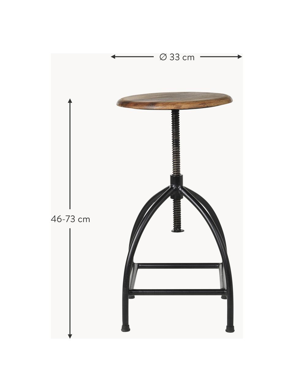 Taburete alto con altura regulable Sire, Asiento: madera de mango lacada, Estructura: acero recubierto, Negro, madera de mango lacada, Ø 33 x Al 46-73 cm