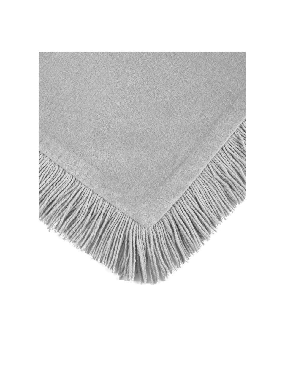 Sametový povlak na polštářs třásněmi Phoeby, 100 % bavlna, Světle šedá, Š 40 cm, D 40 cm