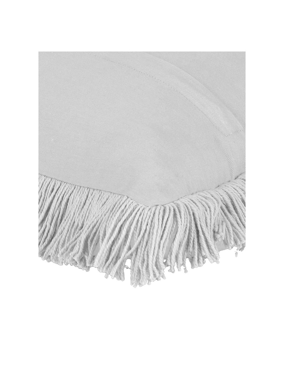 Housse de coussin en velours avec franges Phoeby, 100 % coton, Gris clair, larg. 40 x long. 40 cm